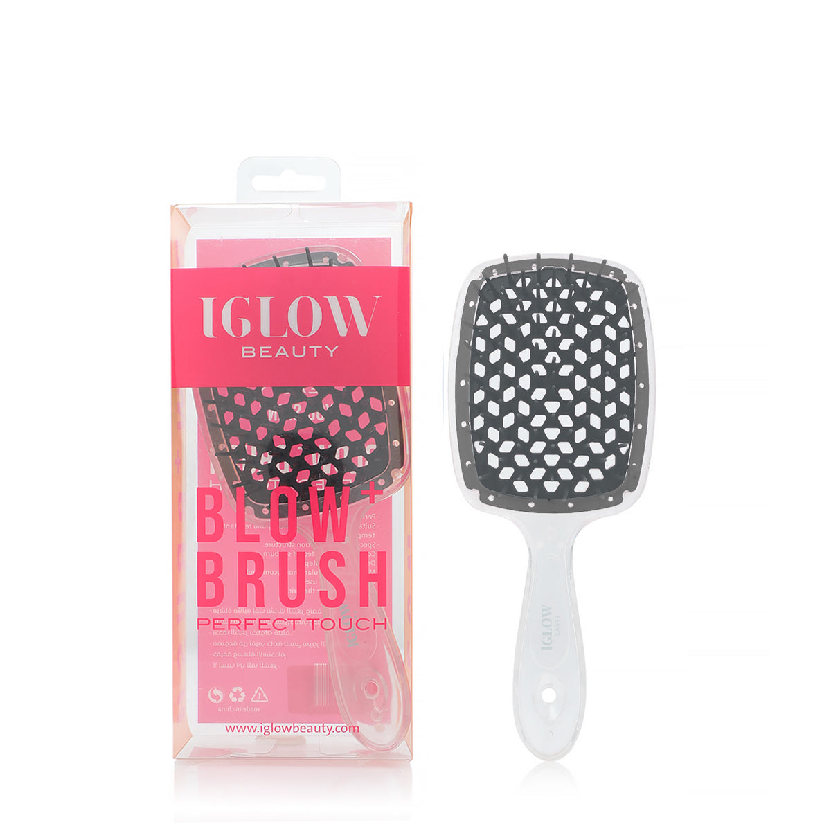 Iglow Blow+ hair brush Black Transparent