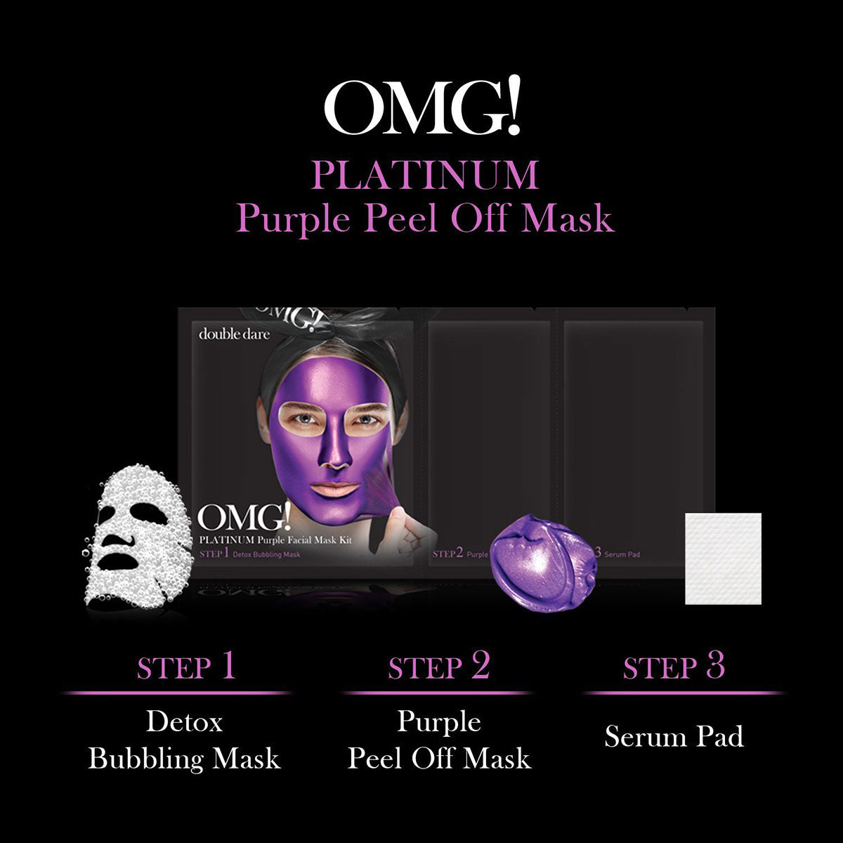 ماسك اوه إم جي بلاتينيوم بيربل 3 في 1 - OMG! PLATINUM PURPLE FACIAL MASK KIT